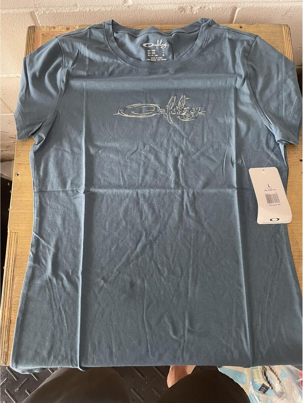 Oakley Womens Foil Script Tee Teal Blue Size Large new
